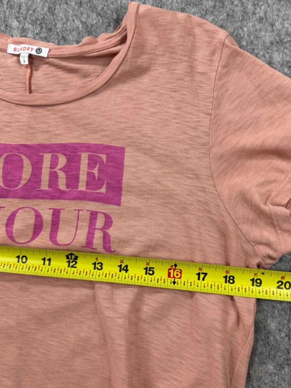Sundry Womens Graphic T Shirt More Amour Sz 3 Short Sleeve Peach Pima Cotton - Picture 5 of 10